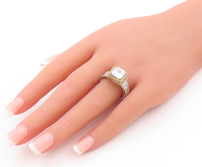 925 Sterling Silver Vintage Ring Designer Square Halo Round CZ  Sz 8.5  RG32997