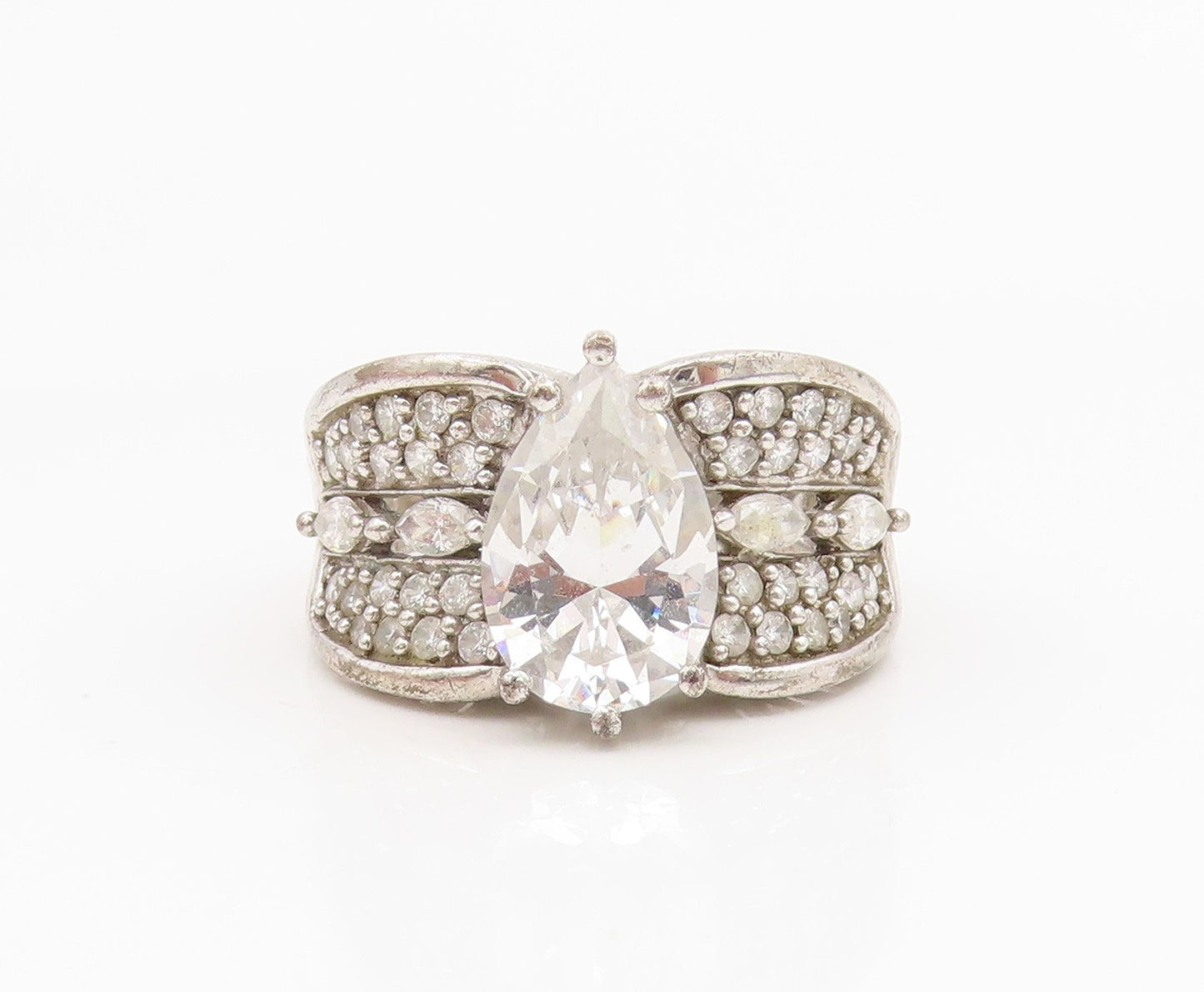 925 Sterling Silver Vintage Ring Multi Shape CZ Statement Band  Sz 7  RG35271
