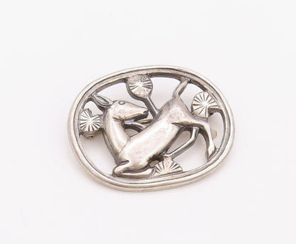 925 Sterling Silver Vintage Brooch Pin Deer Running In Forest  BP11179