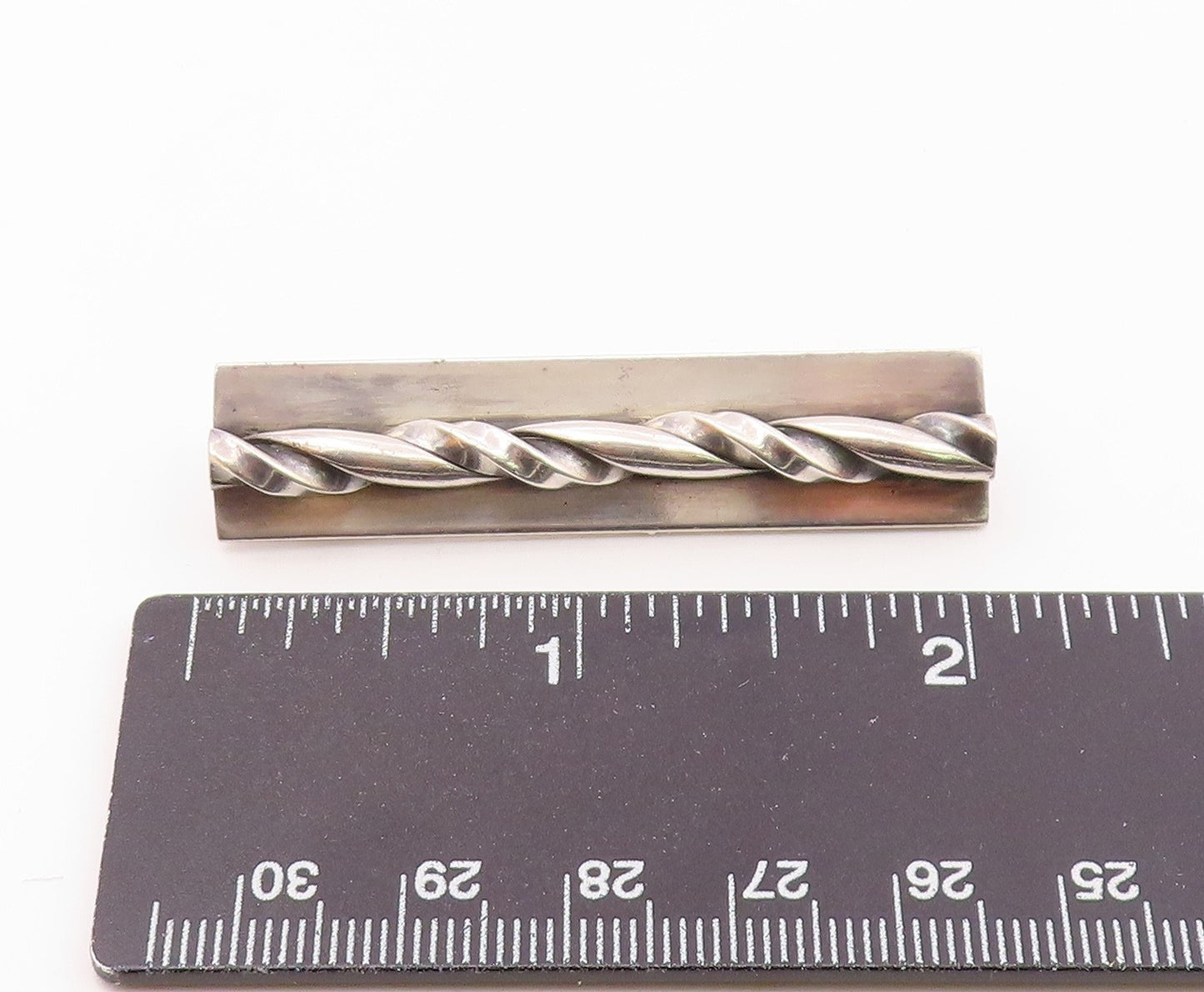MHW 925 Sterling Silver  Vintage Shiny Twist Bar Square Brooch Pin  BP8343