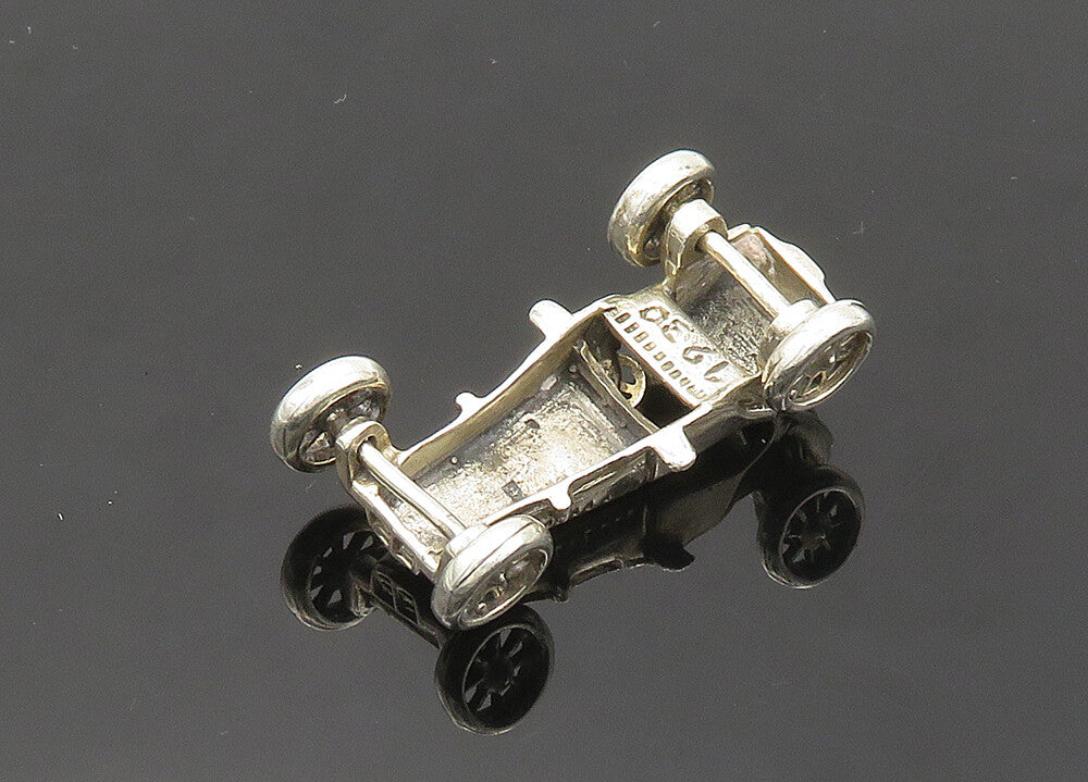 925 Sterling Silver  Vintage Shiny Old Fashioned Toy Car (SPINS)  TR2749
