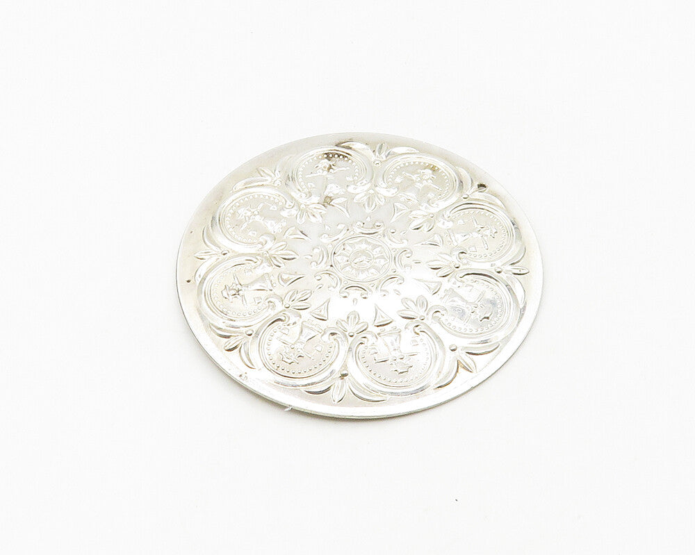 TOWLE 925 Sterling Silver  Vintage Shiny Floral Pattern Round Pendant  PT14812