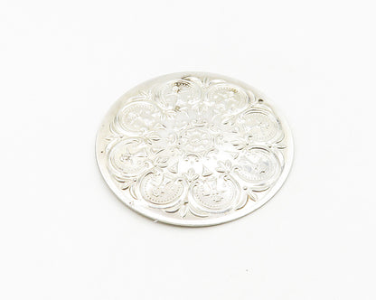 TOWLE 925 Sterling Silver  Vintage Shiny Floral Pattern Round Pendant  PT14812