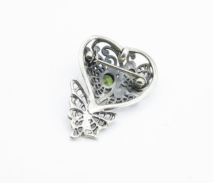 925 Sterling Silver  Vintage Topaz & Peridot Love Heart Brooch Pin  BP2925