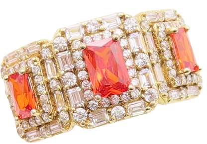 925 Sterling Silver Vintage Ring Gold Plated Orange & white CZ  Sz 7  RG29509