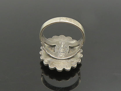 SOUTHWESTERN 925 Silver Vintage Beaded Border Turquoise Ring Sz 5 RG24678