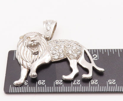 925 Sterling Silver Vintage Pendant Carved CZ Inlay Angry Roaring Lion  PT23086