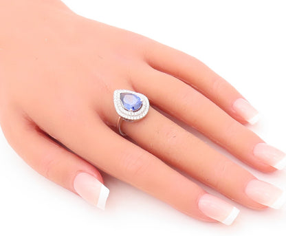 925 Sterling Silver Vintage Ring Drop Cut Sapphire Halo CZ Bands Sz 7 RG29305