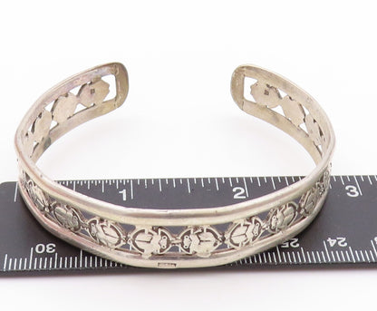 925 Sterling Silver Vintage Bracelet MIDDLE EAST Scarab Band Cut Cuff  BT11194