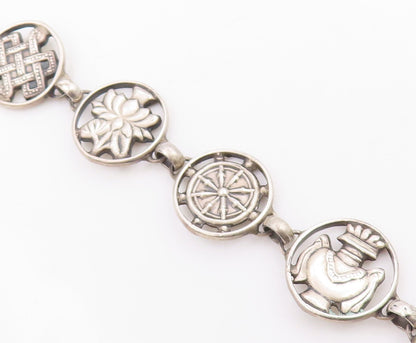 925 Sterling Silver Vintage Bracelet Classic Symbol Of Good Fortune Link BT12045