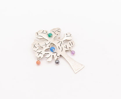 925 Sterling Silver Vintage Brooch Pin Designer Gemstone Beaded Tree  BP10872