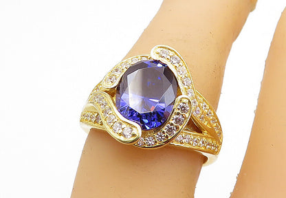 925 Sterling Silver Purple & White Topaz Gold Plated Band Ring Sz 7 RG4618