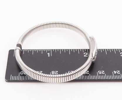 925 Sterling Silver Vintage Bracelet Elegant CZ Cluster Ribbed Cuff  BT11967