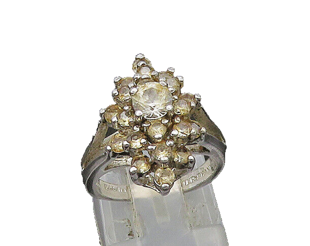 PANETTA 925 Silver  Vintage Topaz Cluster Floral Cocktail Ring Sz 5  RG21891