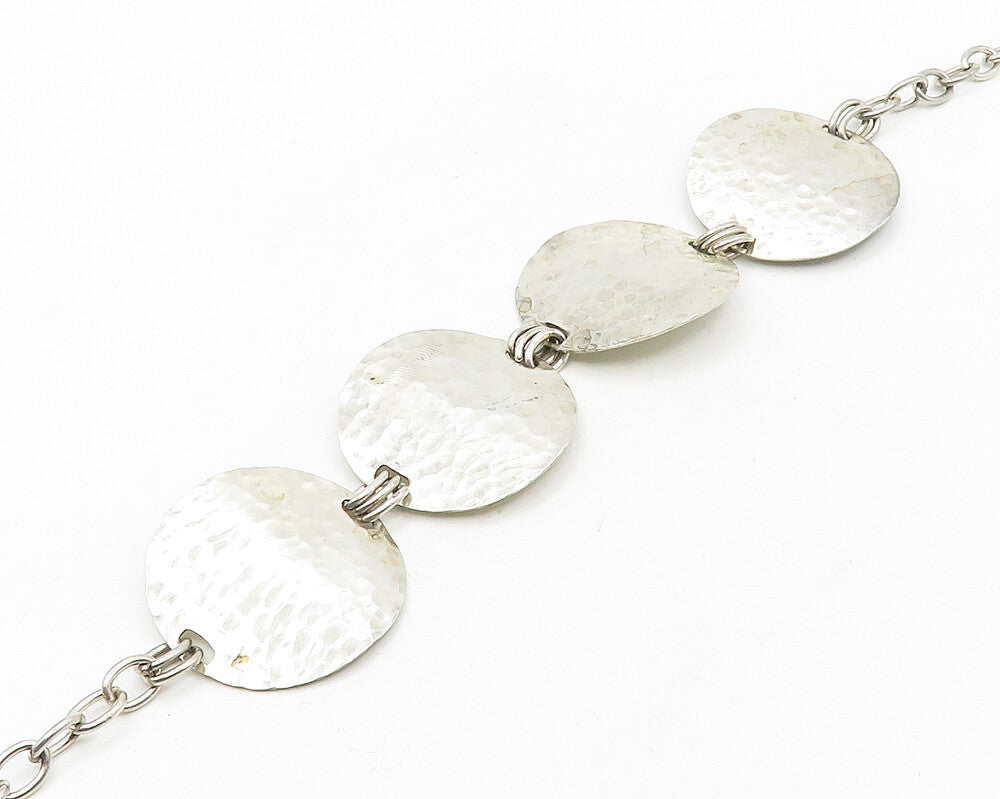 925 Sterling Silver  Vintage Shiny Hammered Oval Link Chain Necklace  NE2940