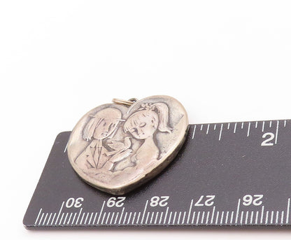925 Sterling Silver Vintage Pendant Antique French Lovers Heart   PT24217