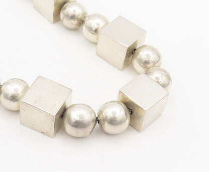 925 Sterling Silver Vintage Necklace MEXICO Brutalist Cuboid Sphere Heavy NE4225