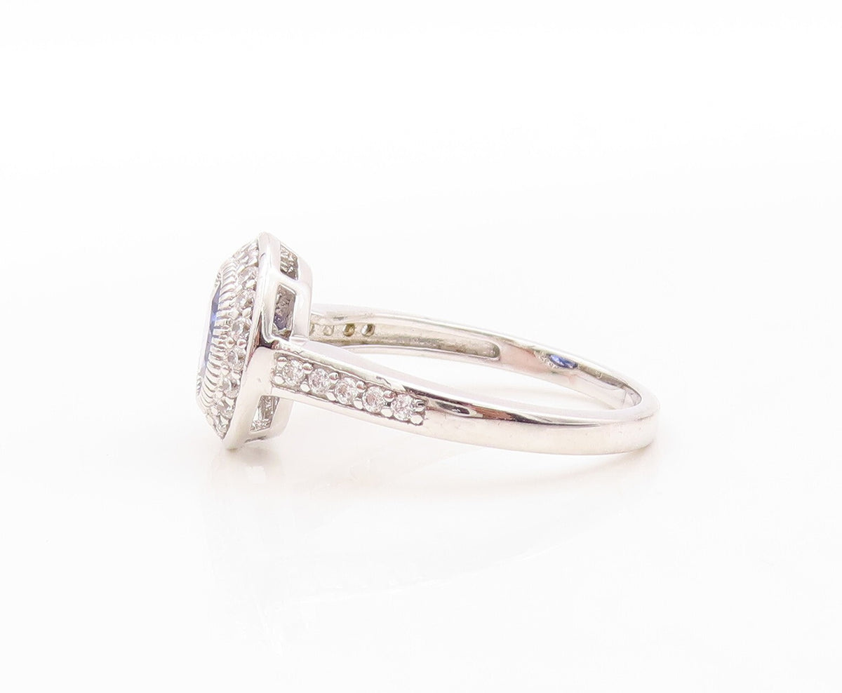 925 Sterling Silver Vintage Ring Designer Stackable Sapphire & CZ Sz 7 RG30875