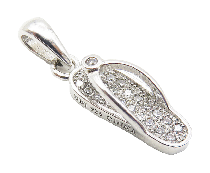 925 Sterling Silver  Sparkling Topaz Flip Flop Sandal Motif Pendant  PT8508