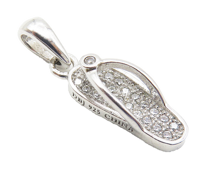 925 Sterling Silver  Sparkling Topaz Flip Flop Sandal Motif Pendant  PT8508