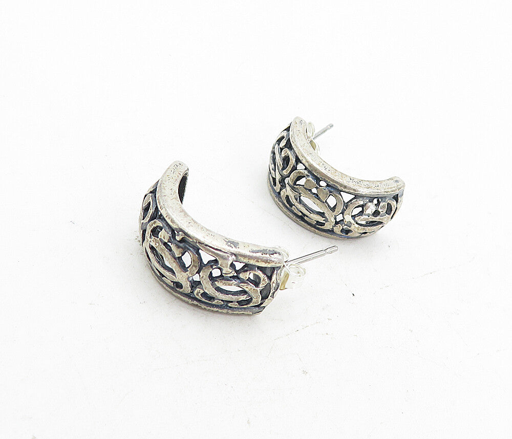 925 Sterling Silver  Vintage Open Swirl Pattern Petite JHoop Earrings  EG4136