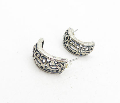 925 Sterling Silver  Vintage Open Swirl Pattern Petite JHoop Earrings  EG4136