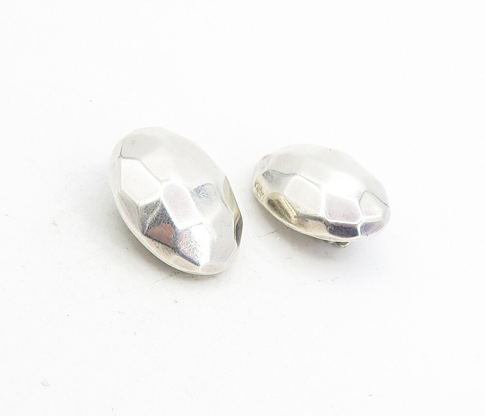 925 Sterling Silver  Vintage Shiny Hammered Dome Non Pierce Earrings  EG4443