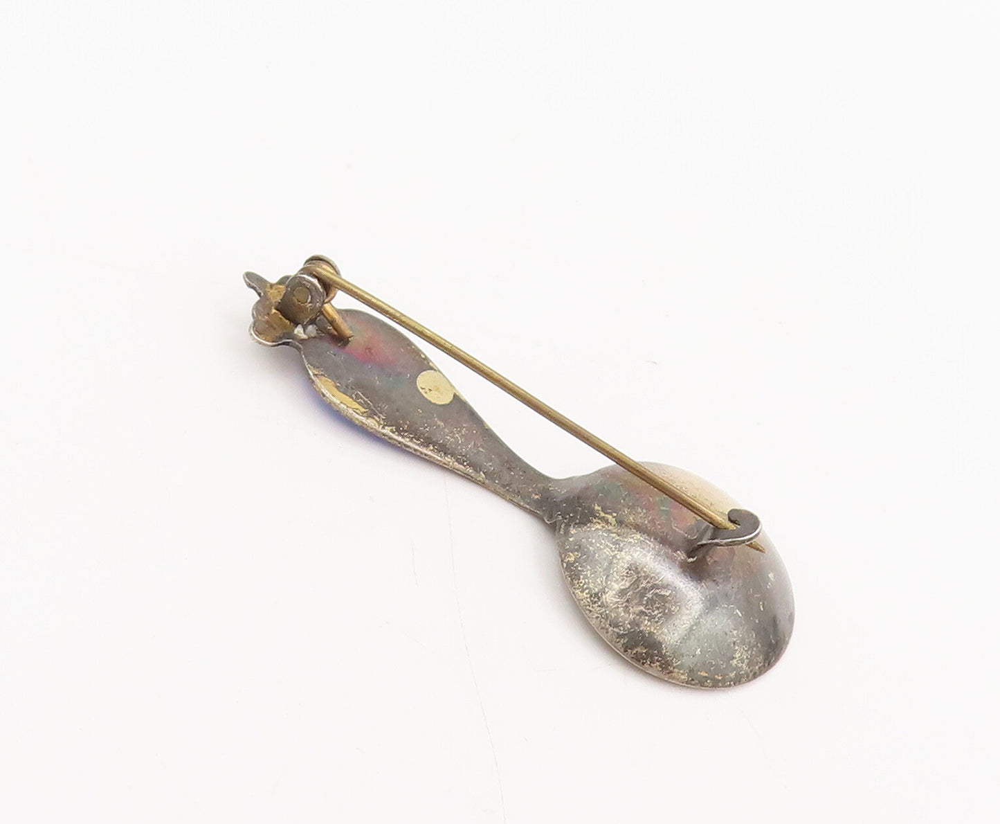 HGLS DENMARK 925 Silver  Vintage Carved Royal Enamel Spoon Brooch Pin  BP10295