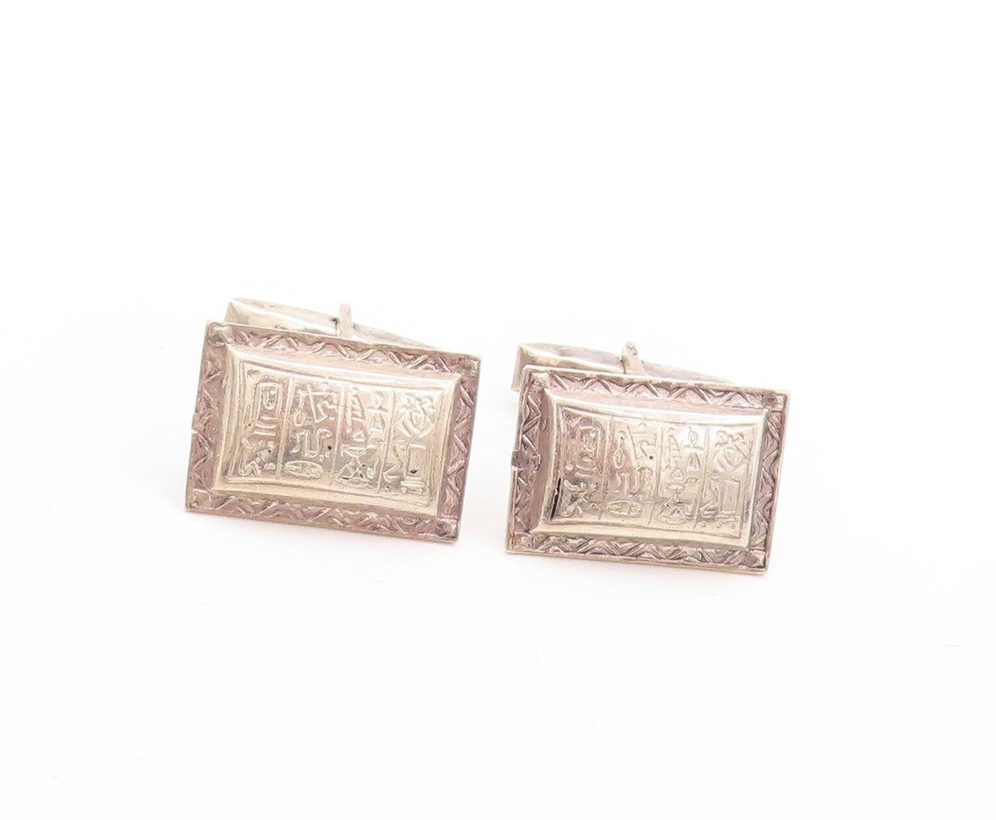 925 Sterling Silver Vintage Cuff Links MIDDLE EAST Trible Design Carved   TR3775
