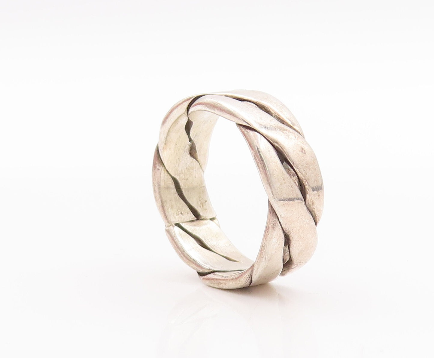 925 Sterling Silver Vintage Ring MEXICO Solid Breaded Twisted Rope Sz 9  RG28845