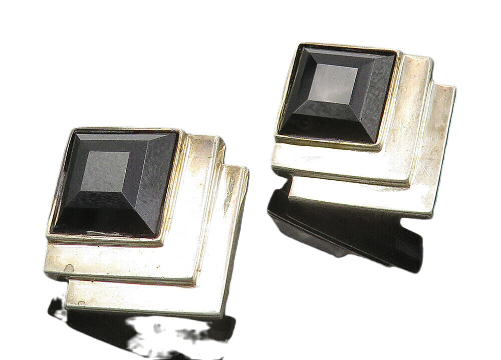 DND 925 Silver & 14K GOLD  Vintage Black Hematite Non Pierce Earrings  EG5765
