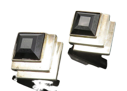 DND 925 Silver & 14K GOLD  Vintage Black Hematite Non Pierce Earrings  EG5765