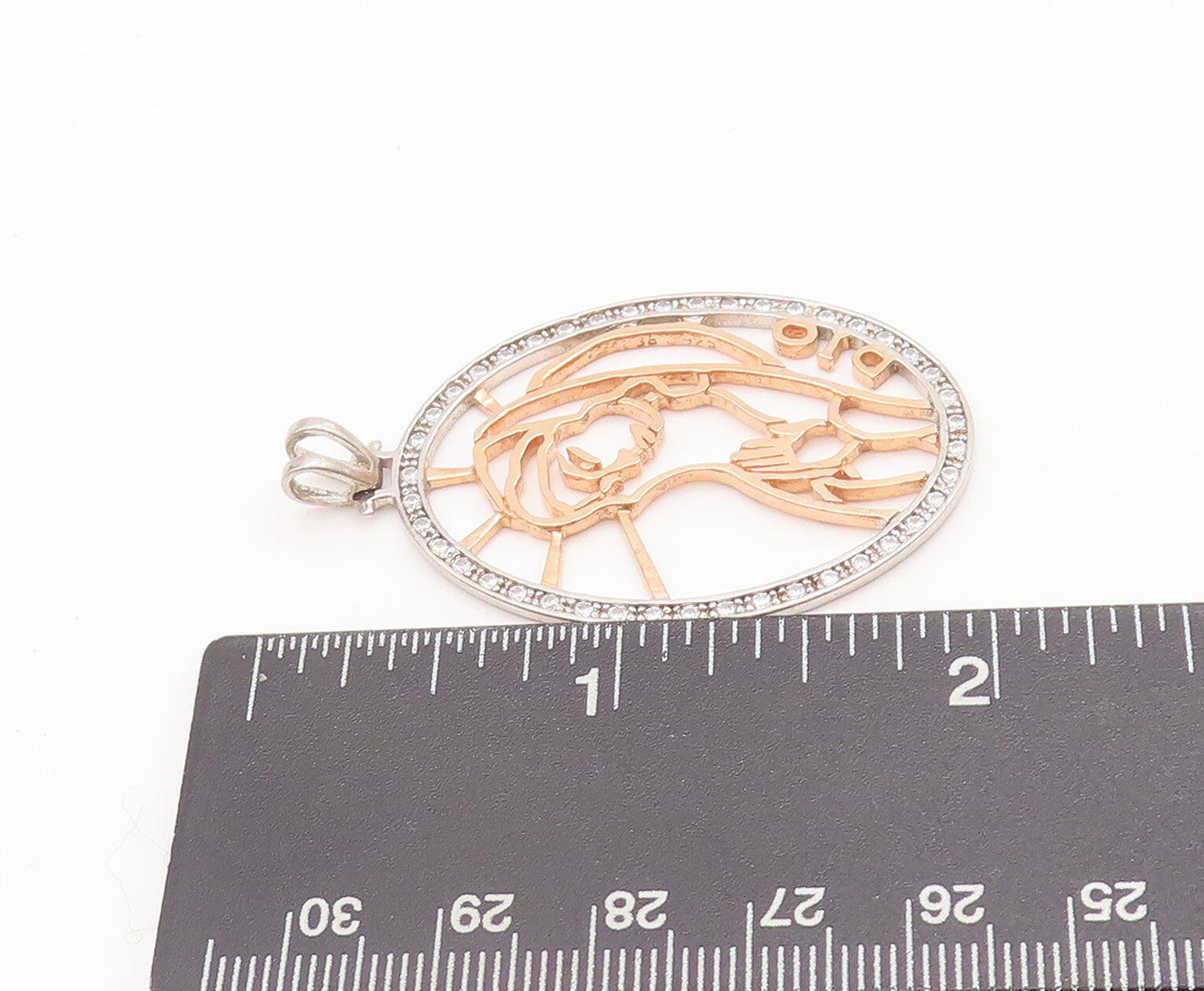 925 Sterling Silver Vintage Pendant Topaz Oval Fame Cut Praying Mother  PT22574