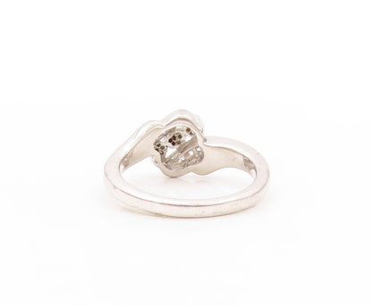 925 Sterling Silver Vintage Ring Modernist Genuine Round Diamonds Sz 7 RG32889
