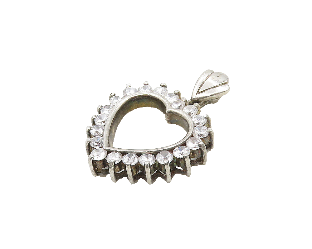 925 Sterling Silver  Vintage Cubic Zirconia Open Love Heart Pendant  PT14291