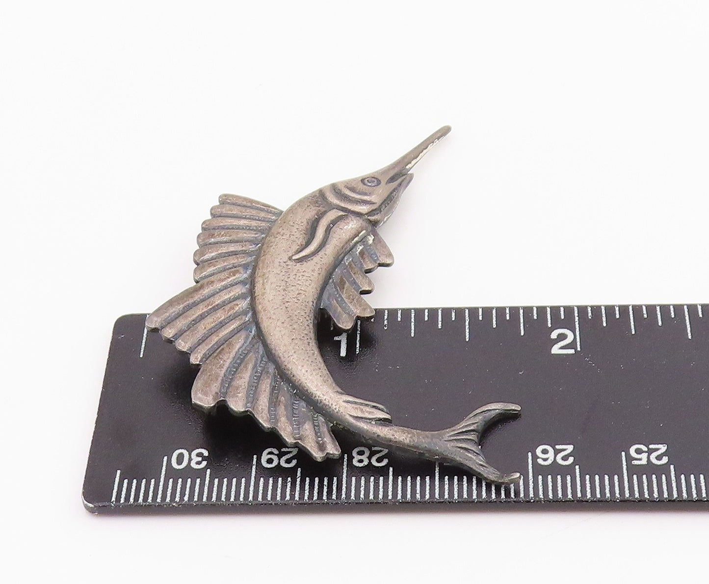 925 Sterling Silver Vintage Brooch Pin Carved Nautical Swordfish Figure  BP12457