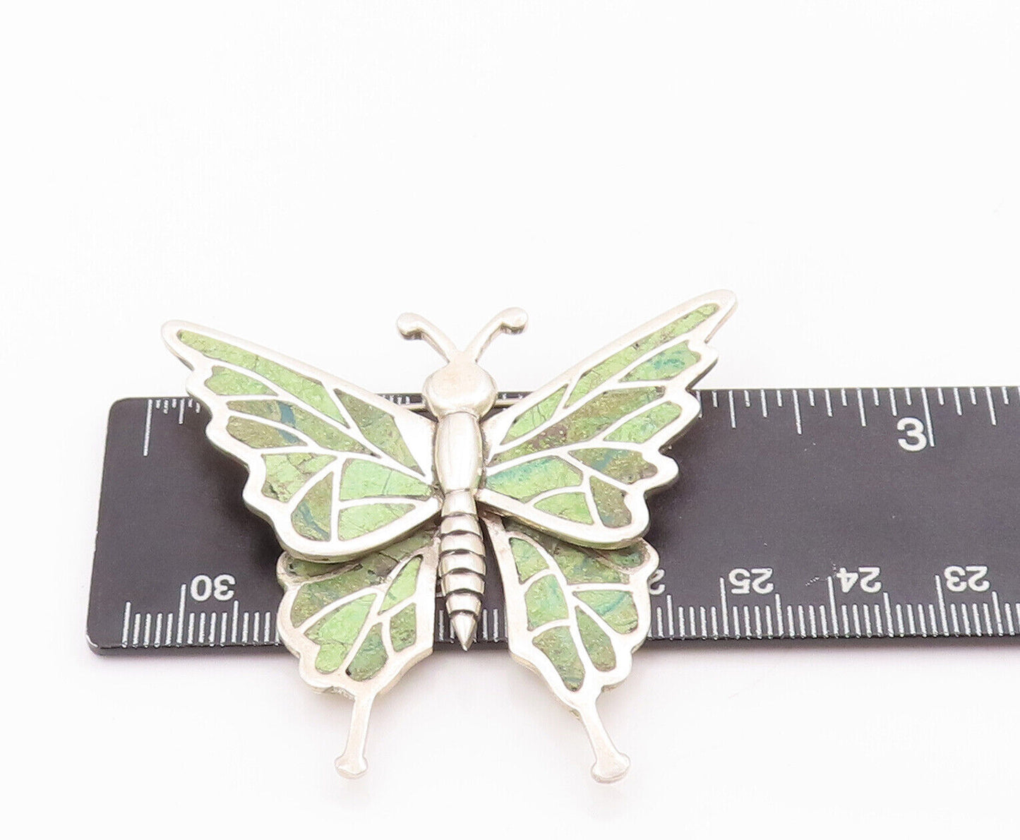 925 Sterling Silver Vintage Brooch Pin Designer Turquoise Butterfly  BP10928