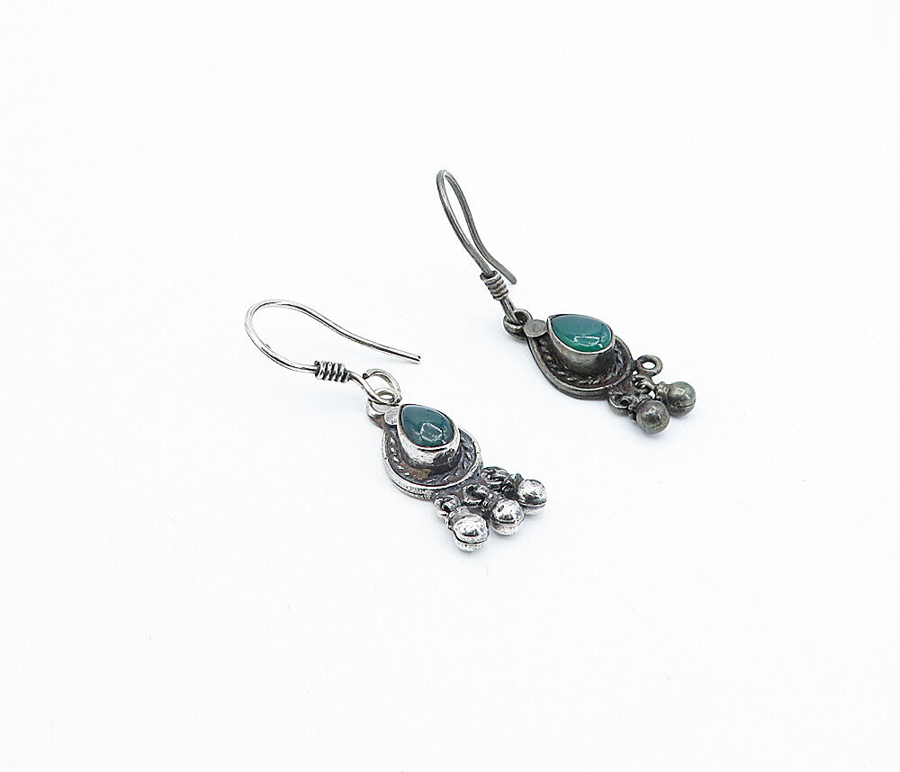 925 Sterling Silver  Vintage Green Carnelian Twist Dangle Earrings  EG2080