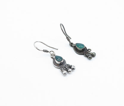 925 Sterling Silver  Vintage Green Carnelian Twist Dangle Earrings  EG2080
