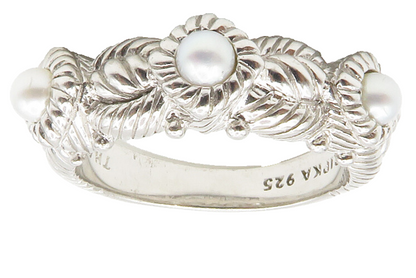 JUDITH RIPKA 925 Sterling Silver Pearls Shiny Twist Band Ring Sz 7 RG14203