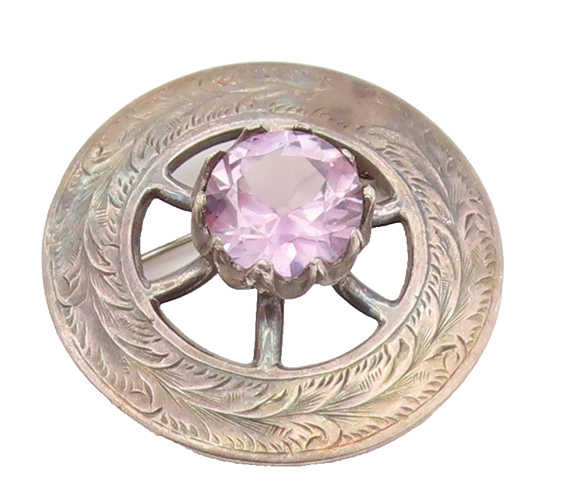 925 Sterling Silver Vintage Brooch Pin Faceted Gemstone Celtic Thistle  BP12565