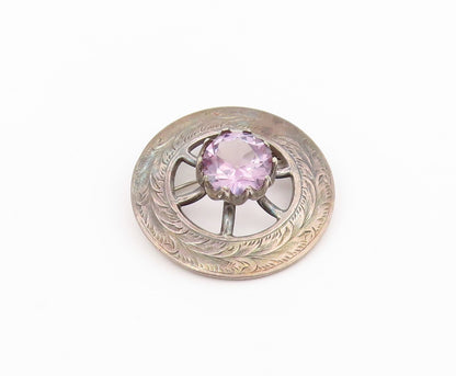 925 Sterling Silver Vintage Brooch Pin Faceted Gemstone Celtic Thistle  BP12565