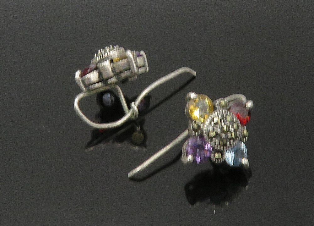 925 Sterling Silver Vintage Amethyst Citrine & Multi Stone Drop Earrings EG11142