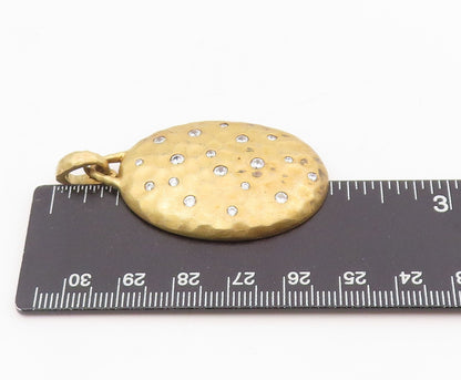 925 Sterling Silver Vintage Pendant Gold Plated Round CZ Inset Medal  PT25553