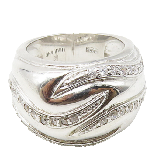 925 Sterling Silver  Shiny Topaz Swirl Design Band Ring Sz 6  RG10372
