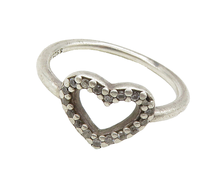 PANDORA 925 Silver  Vintage Topaz Open Love Heart Band Ring Sz 7.5  RG16267