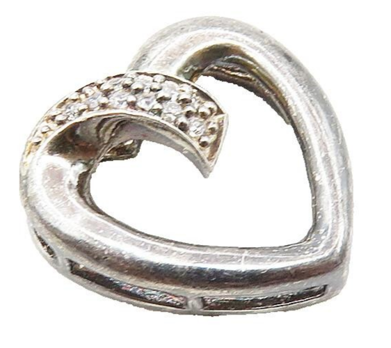 925 Sterling Silver  Vintage Topaz Petite Open Love Heart Pendant  PT7070