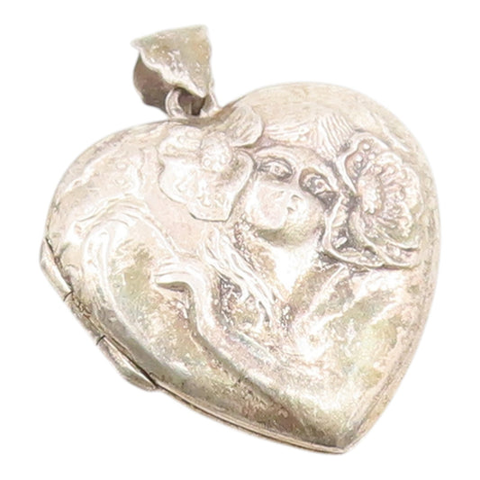 925 Sterling Silver Vintage Pendant Art Nouveau Style Love Heart OPENS  PT26283