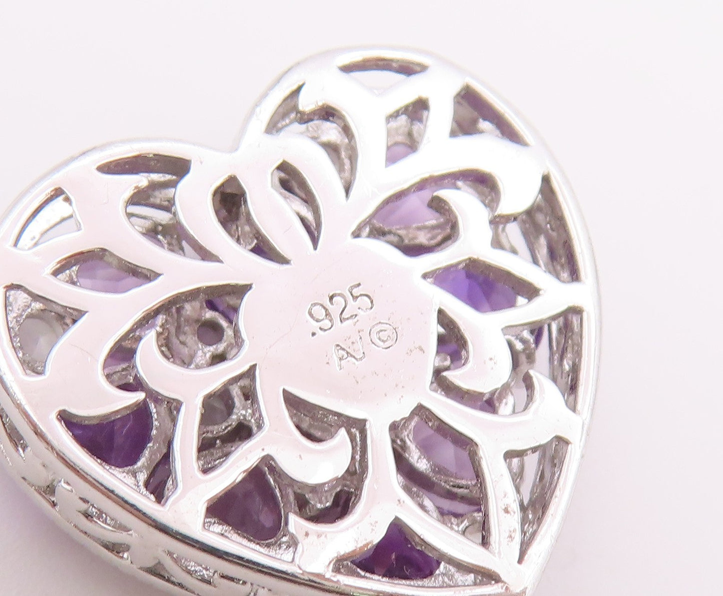 925 Sterling Silver Vintage Pendant Amethyst & Topaz Love Heart Cluster  PT26481