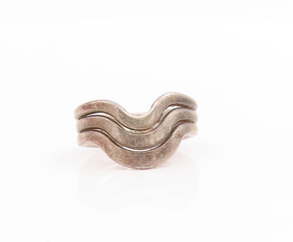 925 Sterling Silver Vintage Ring Minimalist Multi Wave Curvy Band  Sz 6  RG34047